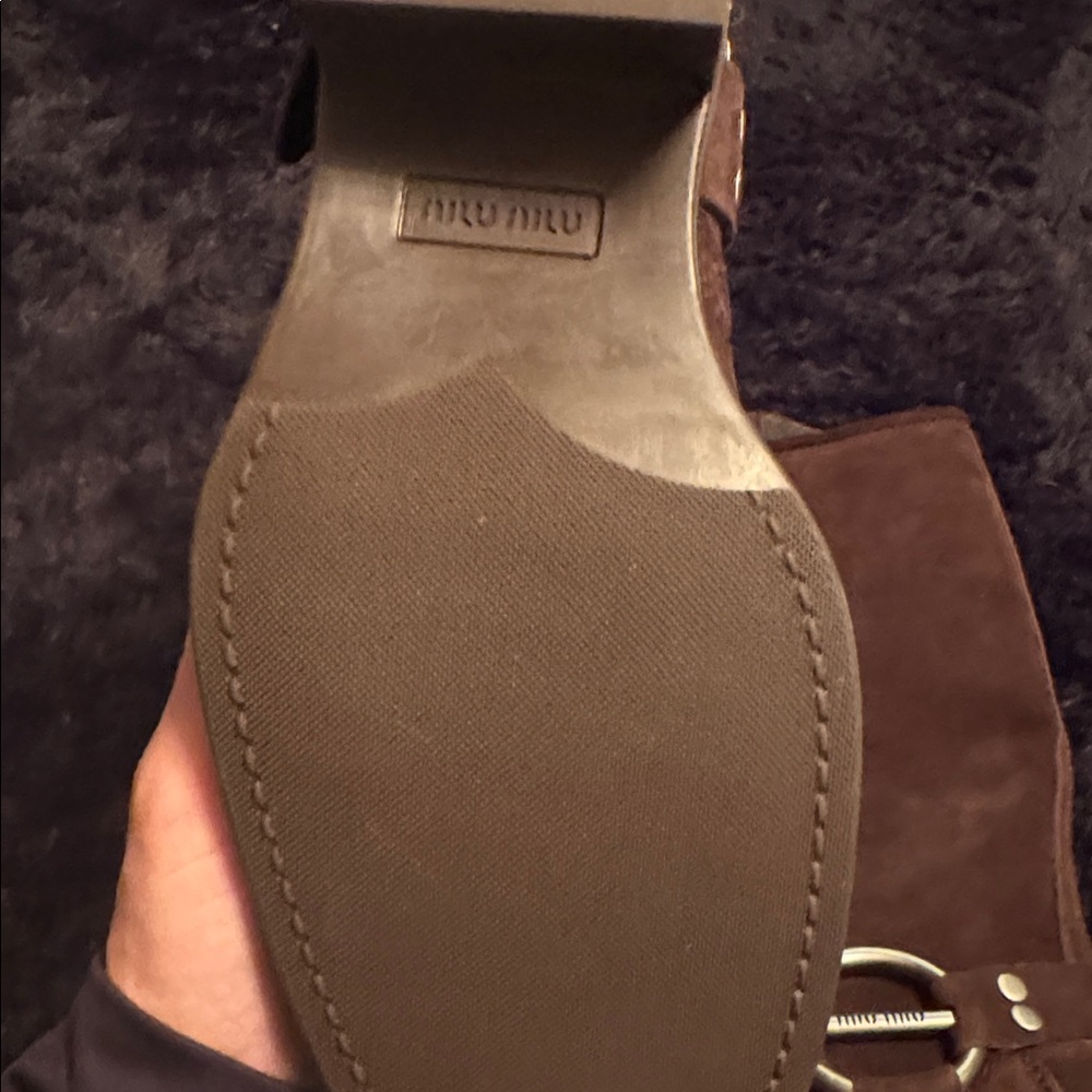Miu Miu Brown Suede Buckle Knee-High Boots - Picture 3 of 10